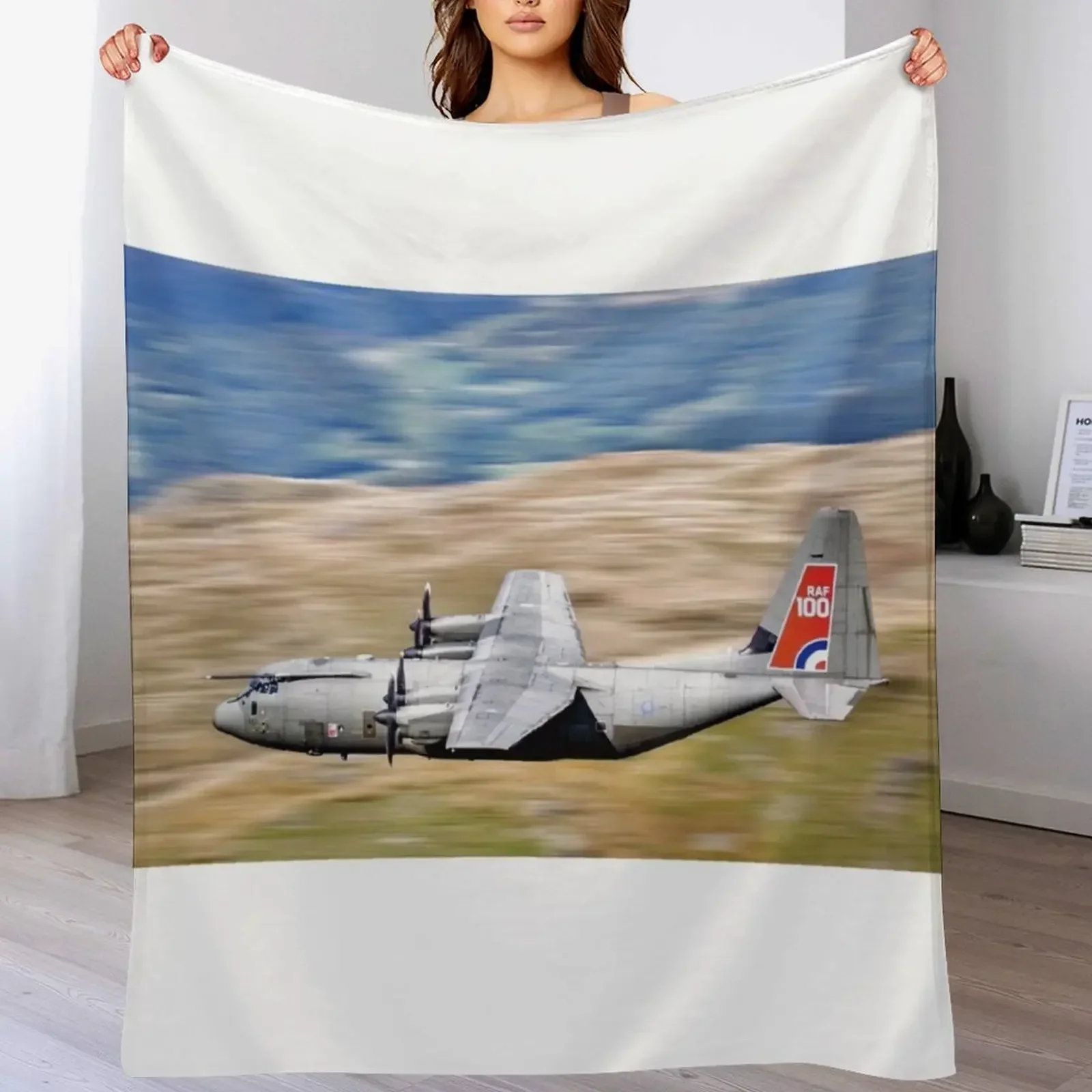 New RAF C130 Hercules Low Level in the Mach Loop Throw Blanket Furrys Beautifuls Vintage Blankets