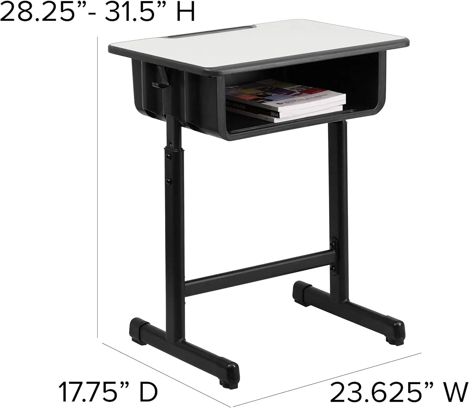 Open Front Student Desk para salas de aula ou aprendizado remoto, mesa escolar ajustável em altura, mesas com caixa de livro