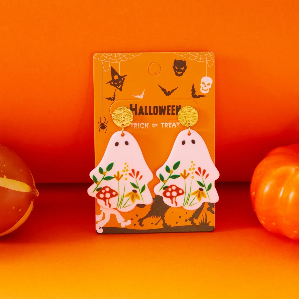 Halloween Ohrringe Edelstahl Stern Runde Acryl Blumenmuster Geist Tropfen Ohrring Für Frauen Männer Gothic Lustige Geschenke Schmuck