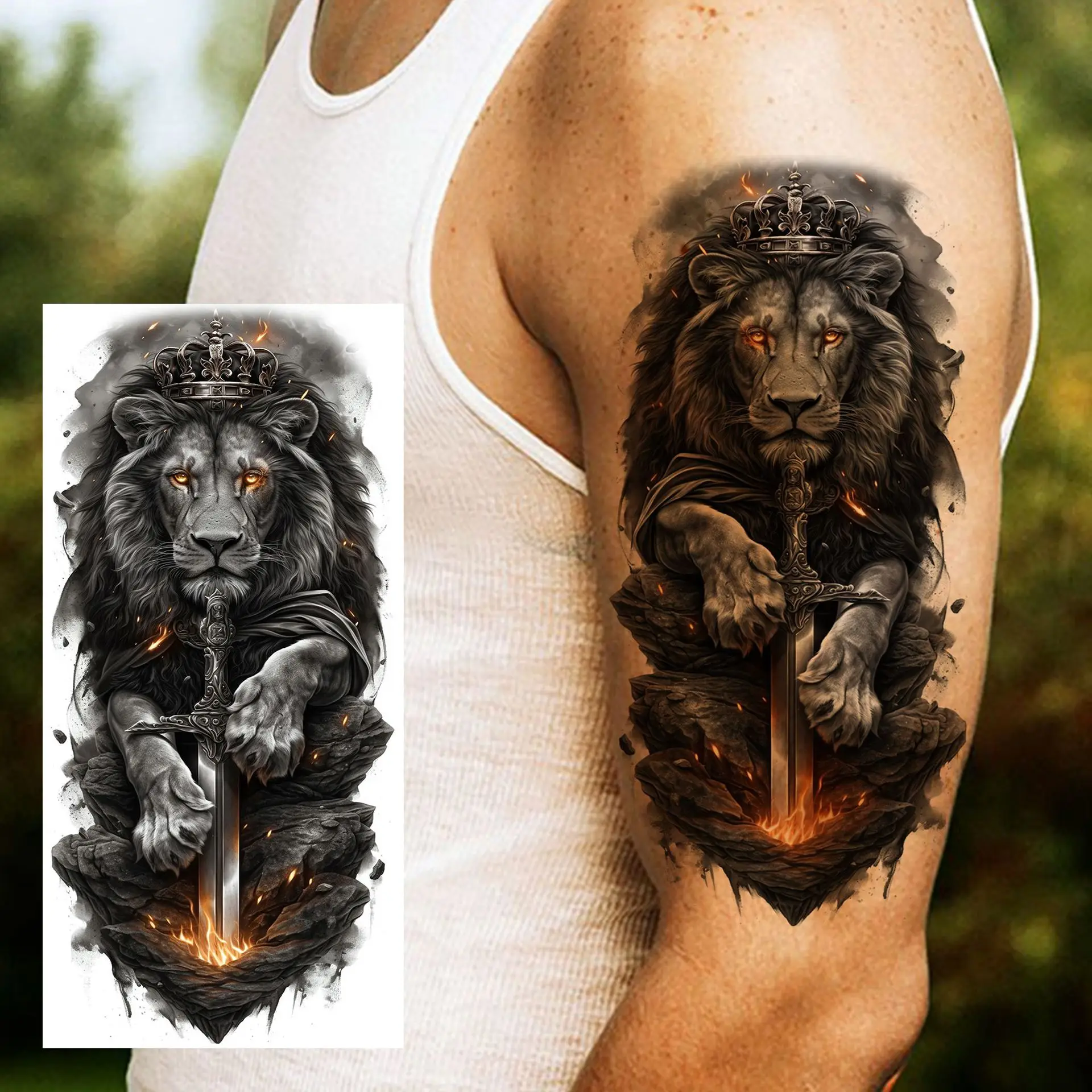 

Premium Realistic Lion Temporary Tattoo Stickers Waterproof Long Lasting High Quality Non Toxic Easy Apply for Arm Thigh