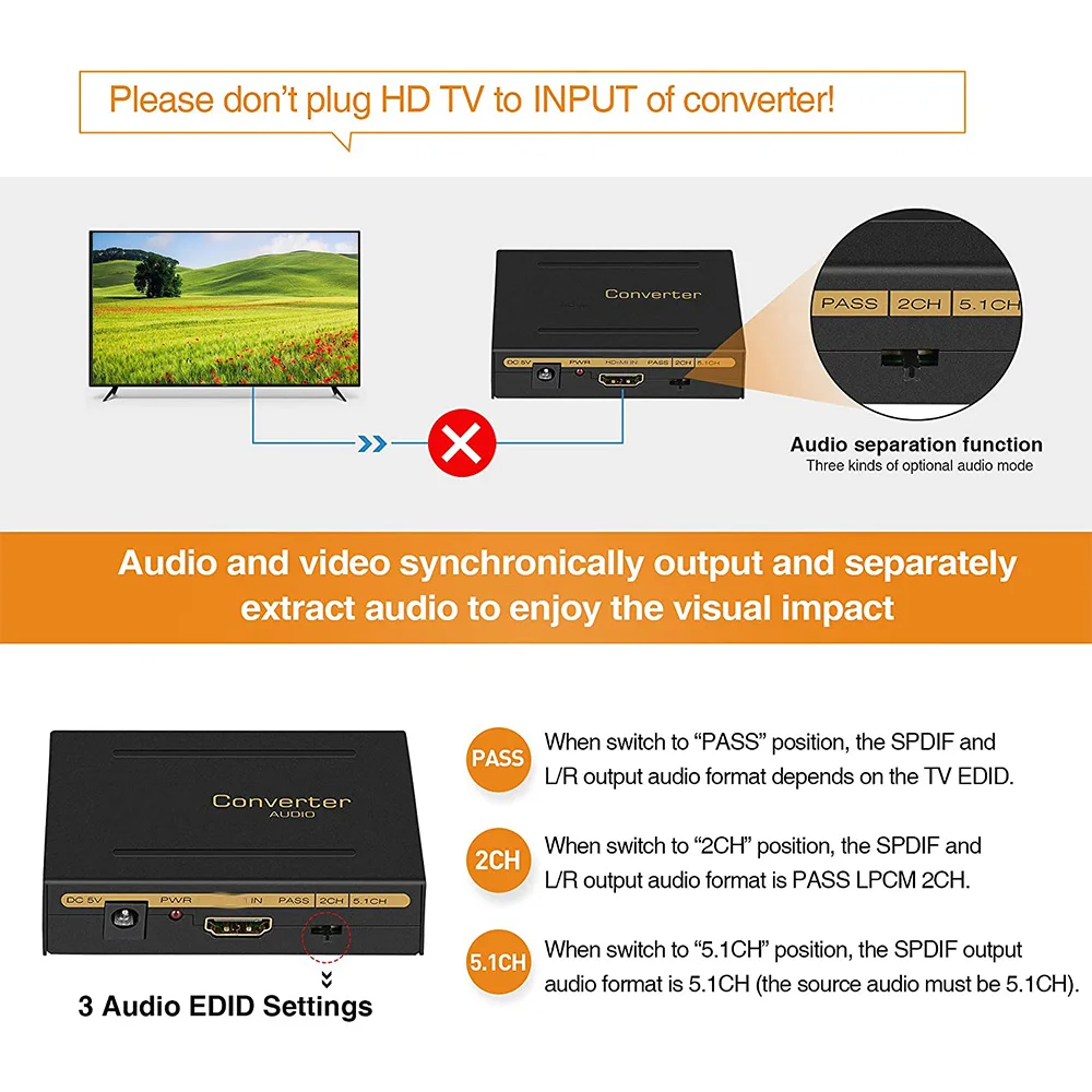 Imagem -06 - Conversor de Extrator de Áudio para Fire Stick Suporte 3d Hdcp2.2 18 Gbps hd para hd Mais Áudio Spdif Rca l r Stereo