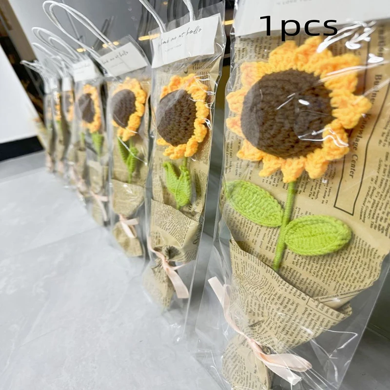 Artificial Sunflower for Garden Wedding Cafe Store Decor Valentine\'s Day Gift for Girlfriend Yarn Crochet Packaging Sunflower