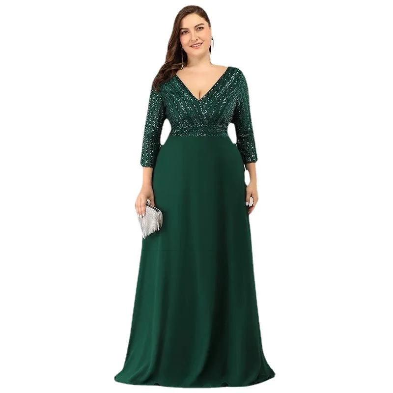 Iclek Plus Size czerwona długa sukienka Vestidos Com Briilho sukienki na imprezy damskie 2023 eleganckie duże rozmiary eleganckie sukienki z cekinami