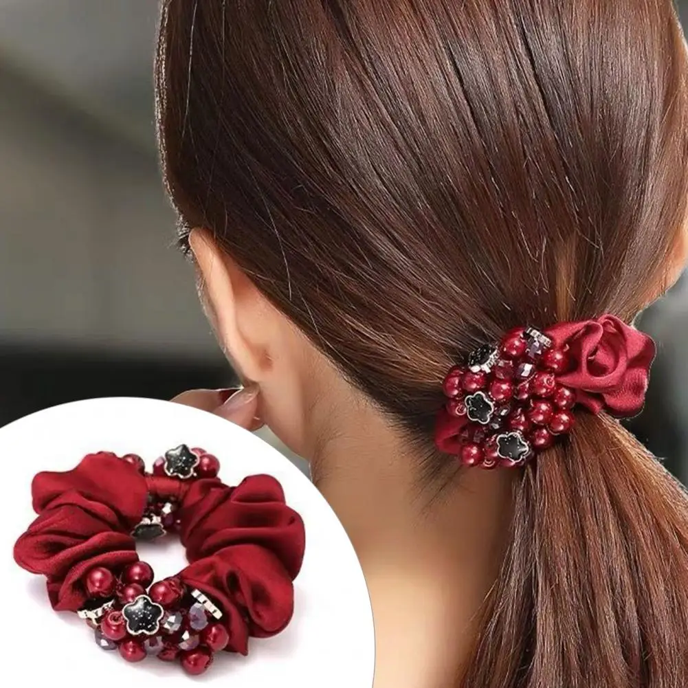 

New Crystal Fabric Large Hair Rope Flower Hair Scrunchie Hair Band Temperament Female Fashion Accessories