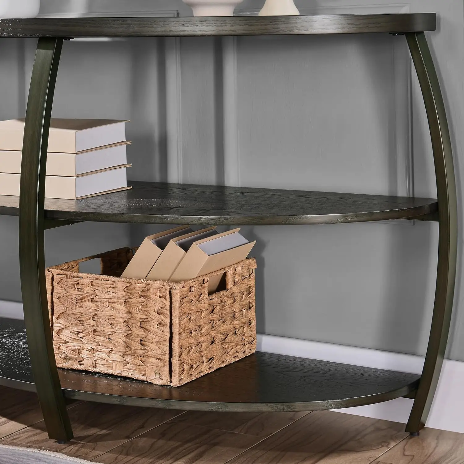 Drum Entryway Table Console Table For Living Room, Mid Century Living Room Sofa Table Half-Moon Hallway Table With Storage,