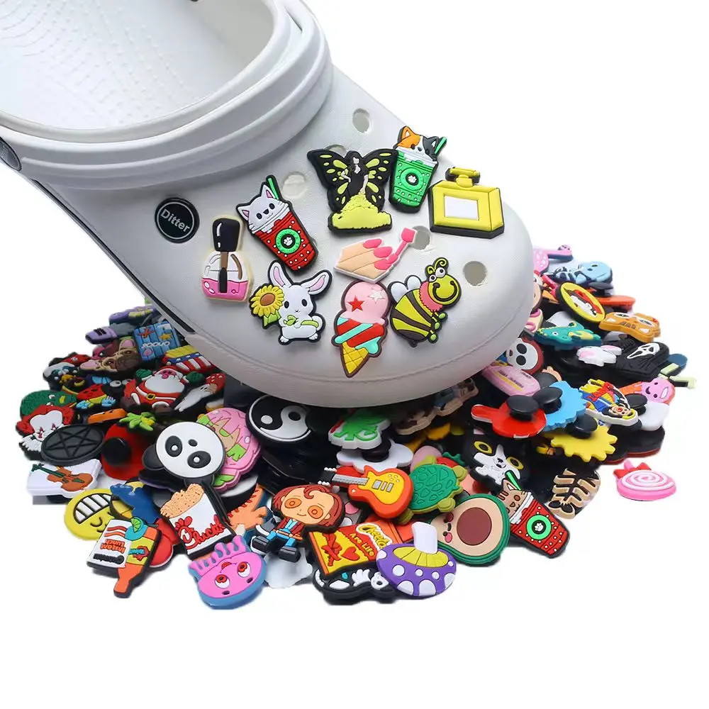 

30-200Pcs Random mixing Cartoon Shoe Charms for Clogs Bubble Slides Sandals PVC Shoe Decorations Accessories For Teens Or Gifts