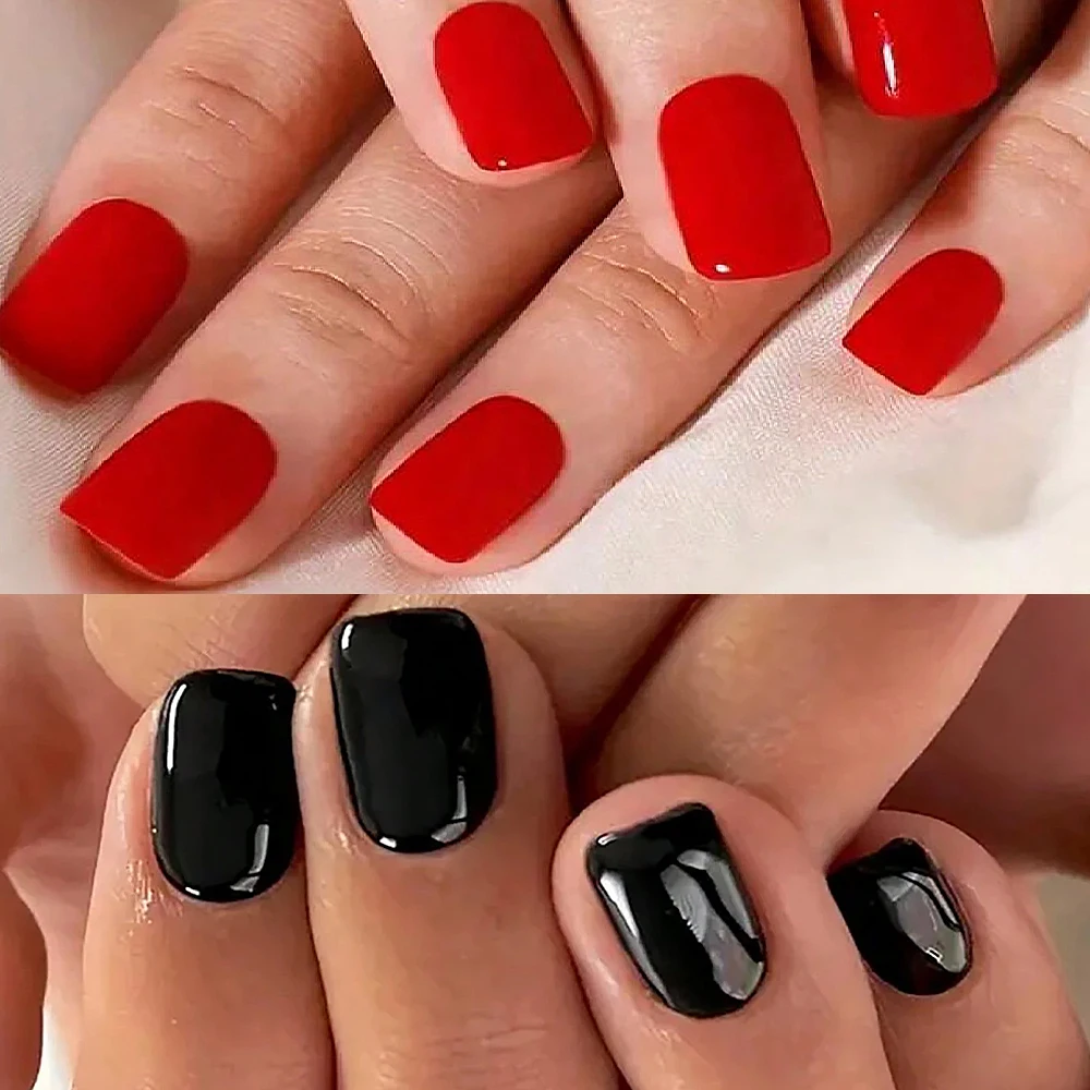 24*24=576pcs Mixed Colorful Glossy Full Cover Nail Tips Red Black Square Oval S Hort Design Press On Nails Reusable Acrylic Nail