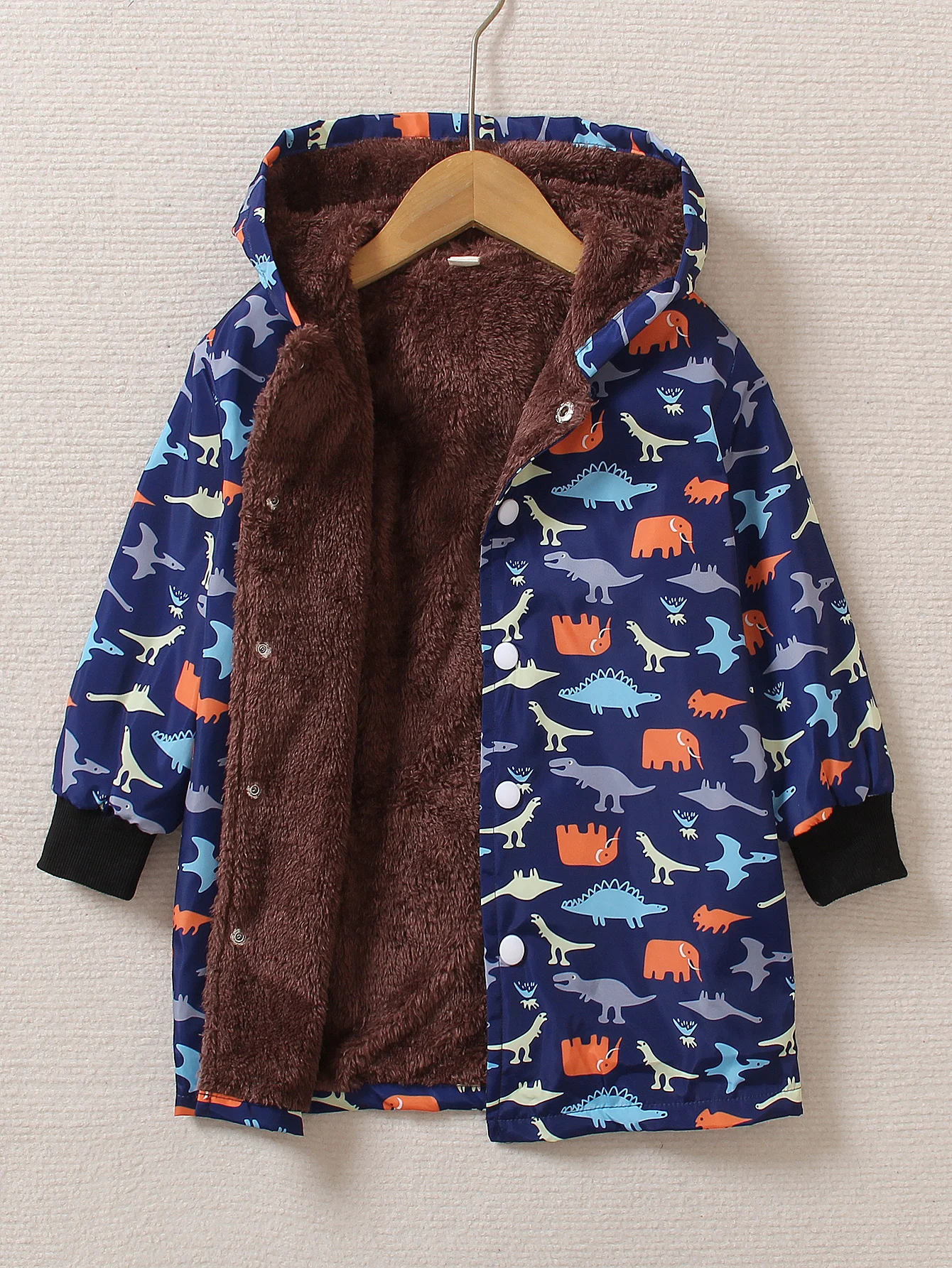 A One-Piece Fall/Winter Boys Comfy Cartoon Dinosaur Print Hooded Coat Is Casual And Suitable For Everyday Wear Out And About