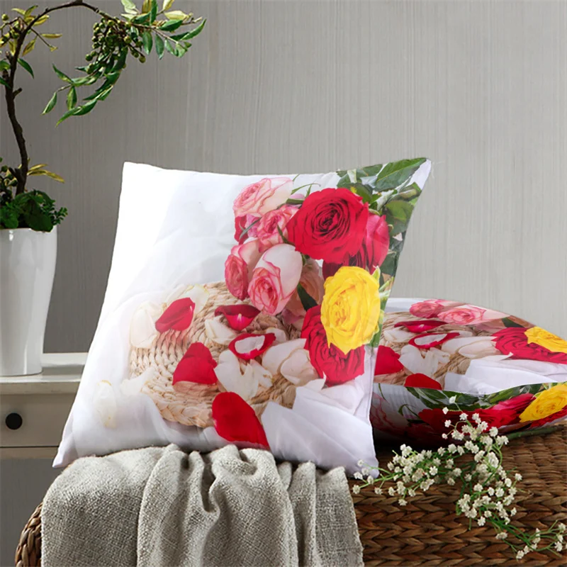 Red Rose Pillow Cover Sofa Cushion Fashion Printing Sofa Chair Pillow Cover Car Mat Bed Pillow Cover Home Decoration