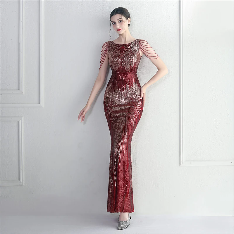 

Vestido de festa Women Summer Sleeveless O Neck Sequined Charm Prom Evening Party Cocktail Long dress for ladies