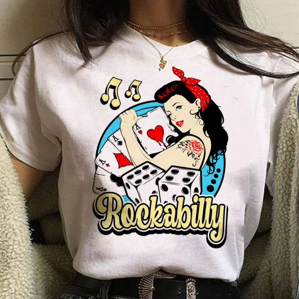 Japanese Cartoon Rockabilly Graphic T Shirt Women Harajuku Streetwear Clothes Hip Hop Casual Round Neck Short Sleeve Tops