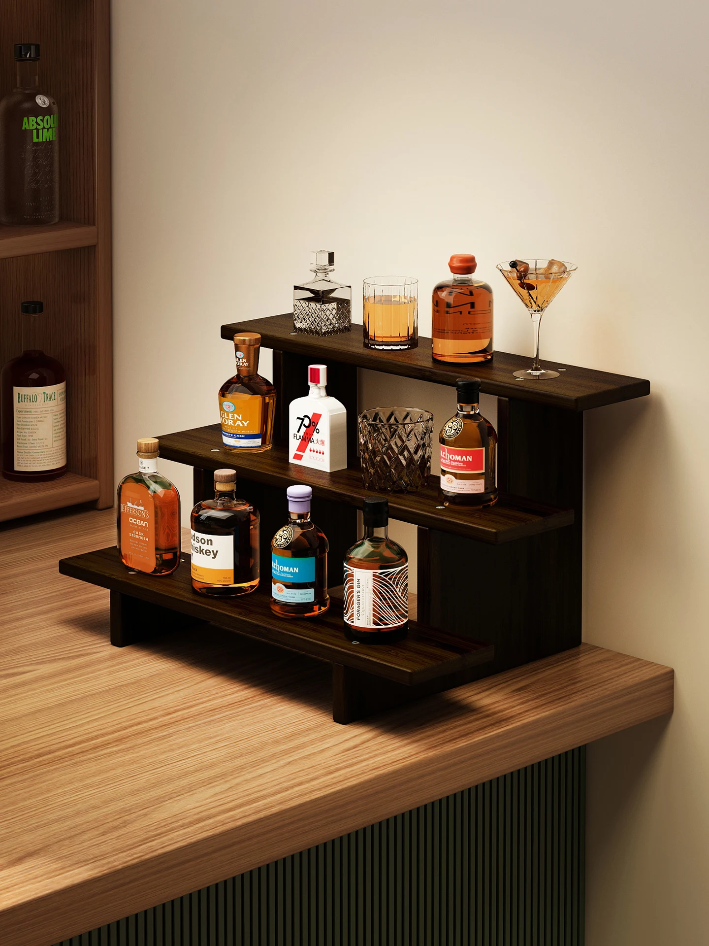 

Multi-Layered Sle Bar Counter Wine Ra Display elf Storage Organizer for Desktop Decorative Bamboo elf