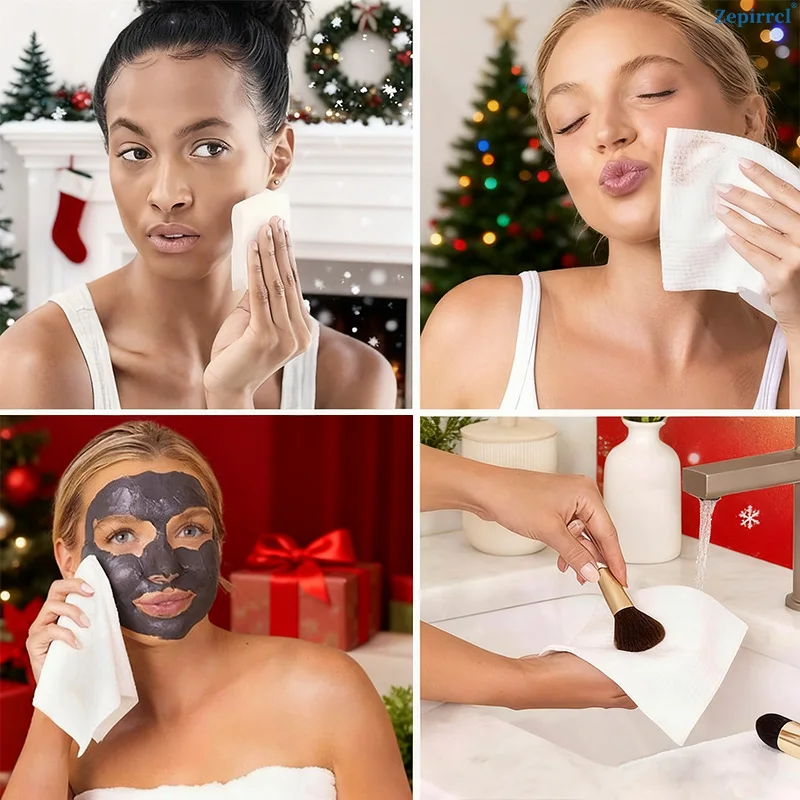 40/80 stuks wegwerp gezichtsreinigingsdoekjes, grote reinigingsdoekjes, kerstcadeaudoosstijl, zacht en huidvriendelijk, multifunctioneel voor huidverzorging, make-up verwijderen, schoonmaken, kerstcadeau, feestgunst 26 * 30 cm 40 stuks / doos