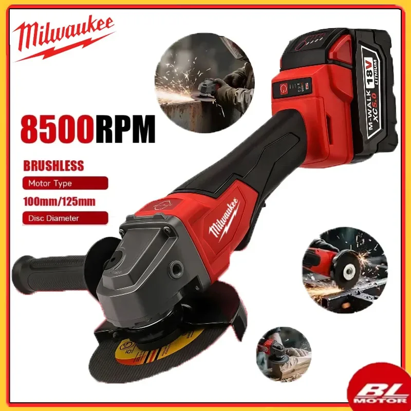 

2025 Milwaukee 125 мм Бесщеточная угловая шлифовальная машина для полировки и резки без блокировки лопастного переключателя электрические аккумуляторные электроинструменты