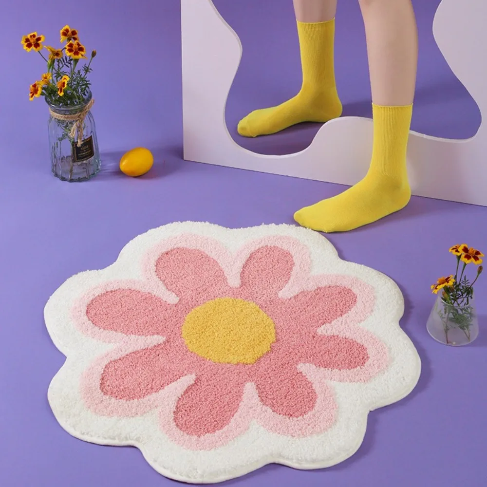 Cute Non Slip Bath Mat Rug Ultra Soft Daisy Absorbent Bath Mat Machine Washable Absorbent Door Mat Home Decoration