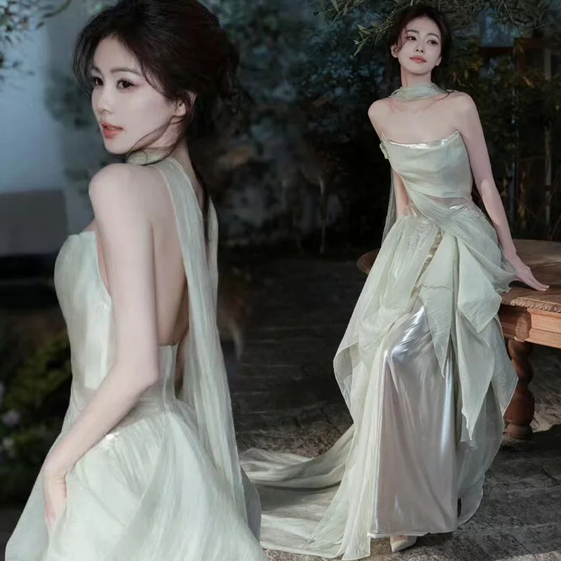 

Ele Evening Gown Women's Host Formal Dr Sli High Waist Slim Fit Long Skirt Faionable Bare oulder Tie Design