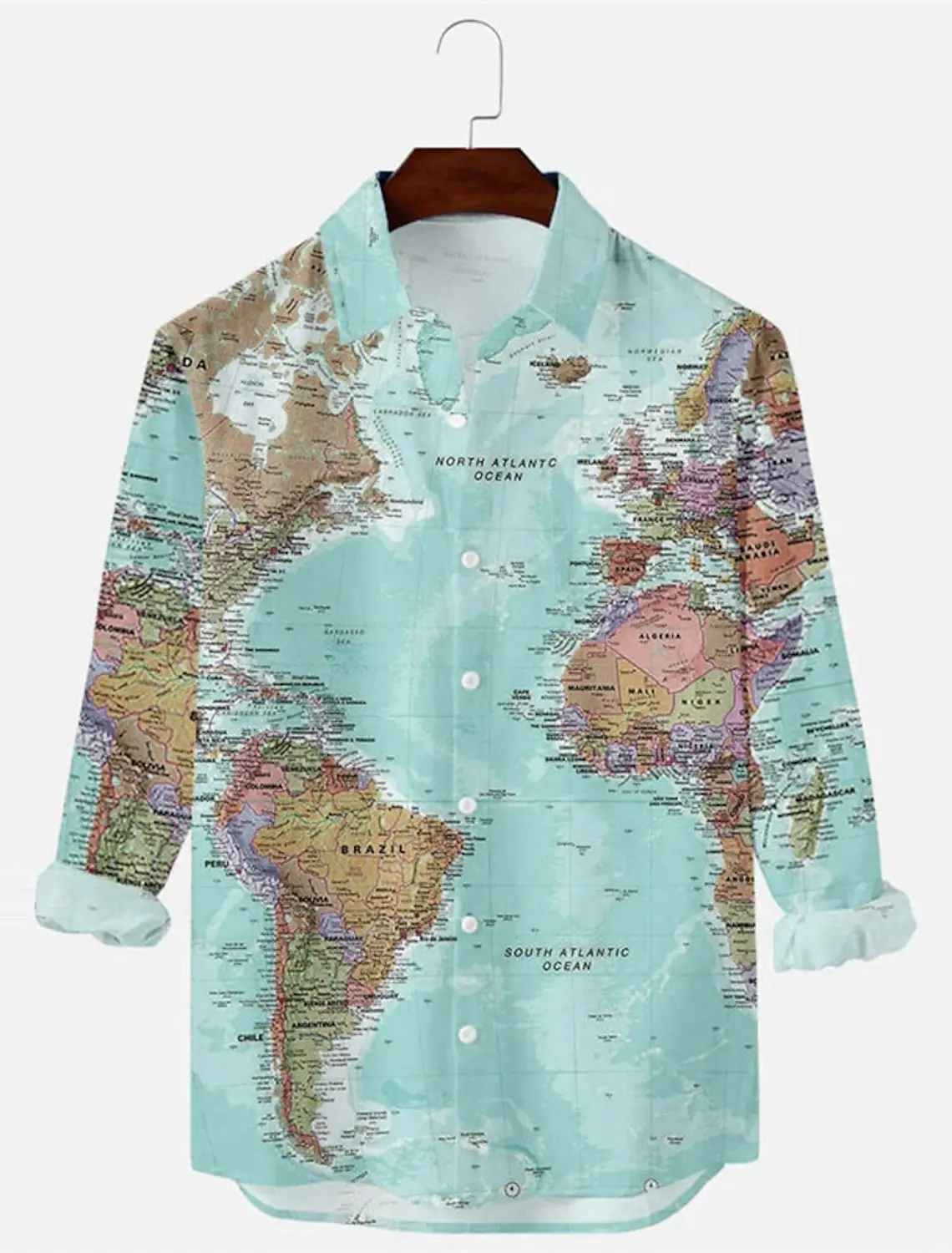 Men's Shirt Graphic Shirt Map Turndown 3D Print Outdoor Street Long Sleeve Button-Down Clothing Vintage Fashion Designer Retro