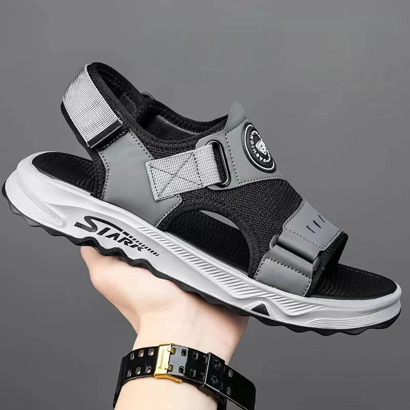 2024 New Summer Man's Mesh One Word Casual Sports Sandals Soft Sole Non Slip Outdoor Beach Sandals Driving Sandals