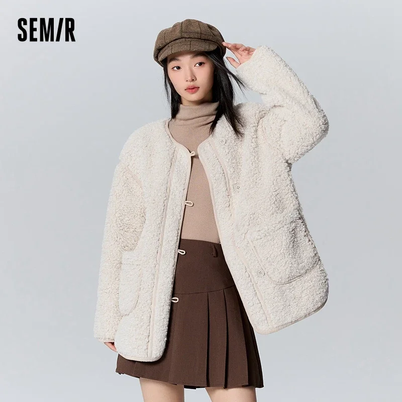 

Semir Jacket Women Mid-Length Slit Loose 2023 New Winter Retro Simple Plush Jacket