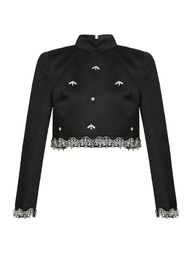 New Trendy Y2K Ladies Elegant Luxury Black Short Shirt donna Mujer Chic Cropped top camicetta Coat Party Hotsweet Street Clothes