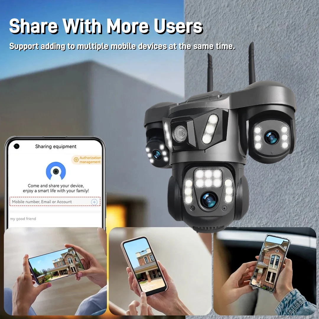 15MP ثلاثة عدسة واي فاي كاميرا IP في الهواء الطلق AI كشف الإنسان شاشة فيديو IP66 مقاوم للماء ثلاثة شاشة كاميرات المراقبة المنزلية