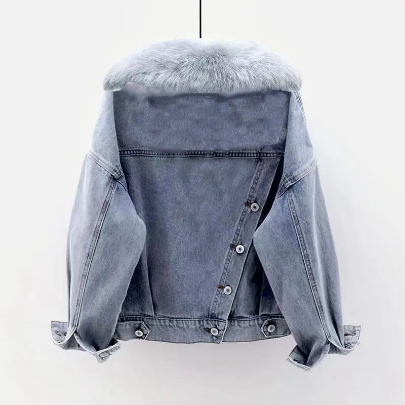 Winter Thickened Warm Womens Denim Jacket Casual Hooded Detachable Jeans Jacket Detachable Collar Parkas Vintage Cotton NewCoats