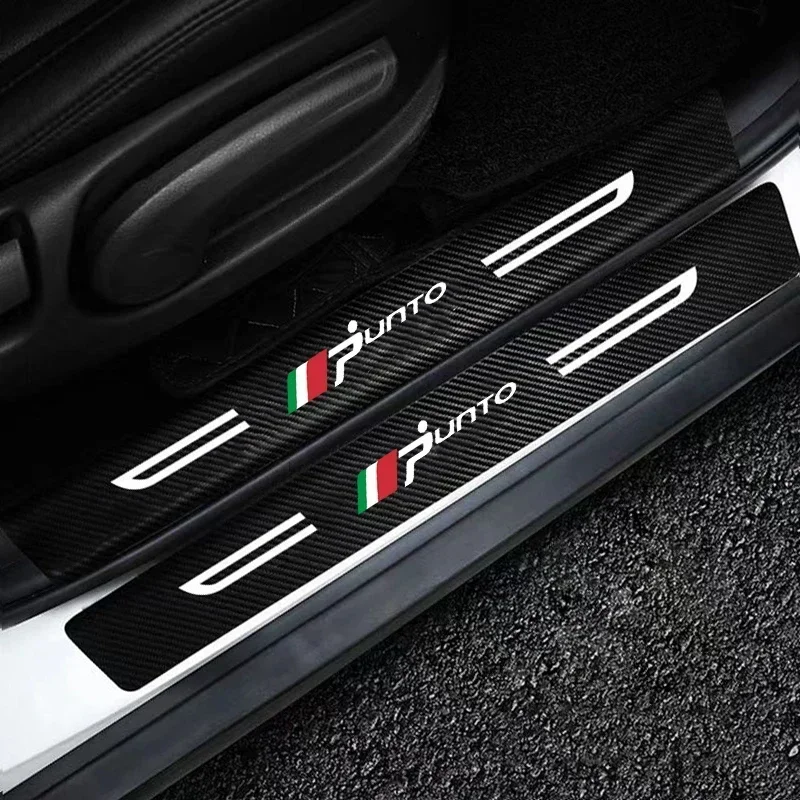 Car Threshold Scuff Plate Carbon Fiber Door Sill Protector Sticker For Fiat Punto Badge Auto Door Welcome Pedal Guards Film