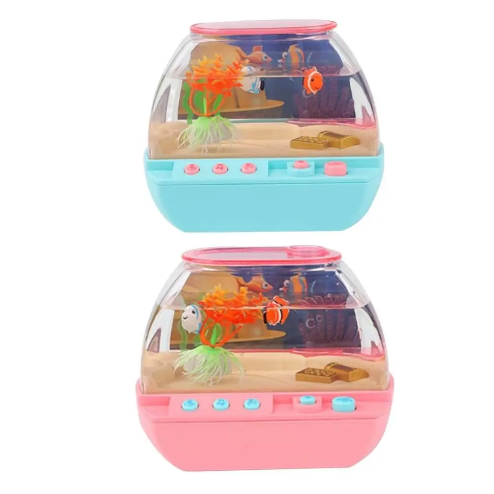 Creative Artificial Aquarium Toy Light Up Cartoon LED Light Up Tank Fake Fish Tank with Music Mini Simulation Fish Tank Desktop