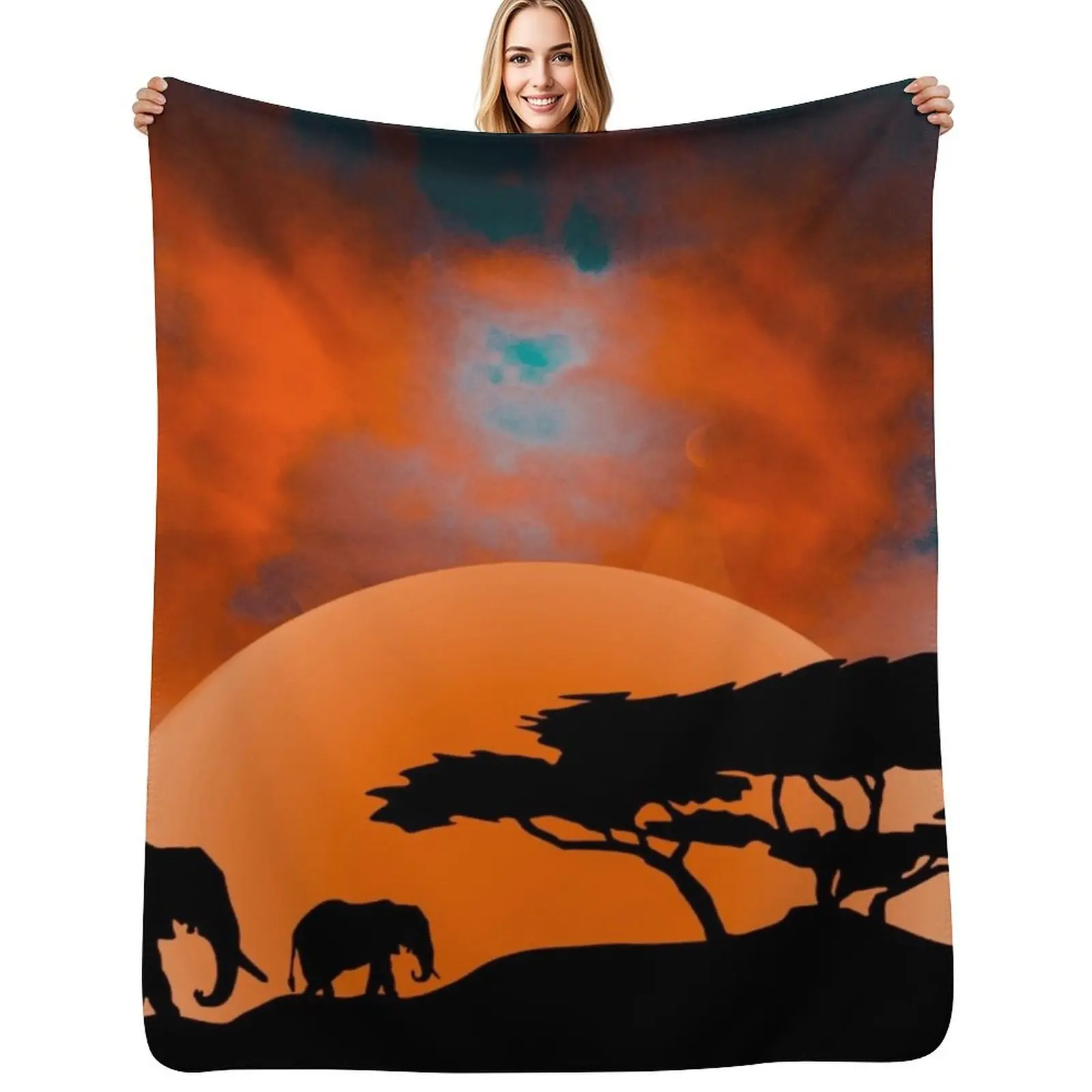 

Elephants in the savannah Throw Blanket Anti Shedding Soft Fuzzy Blanket for Home