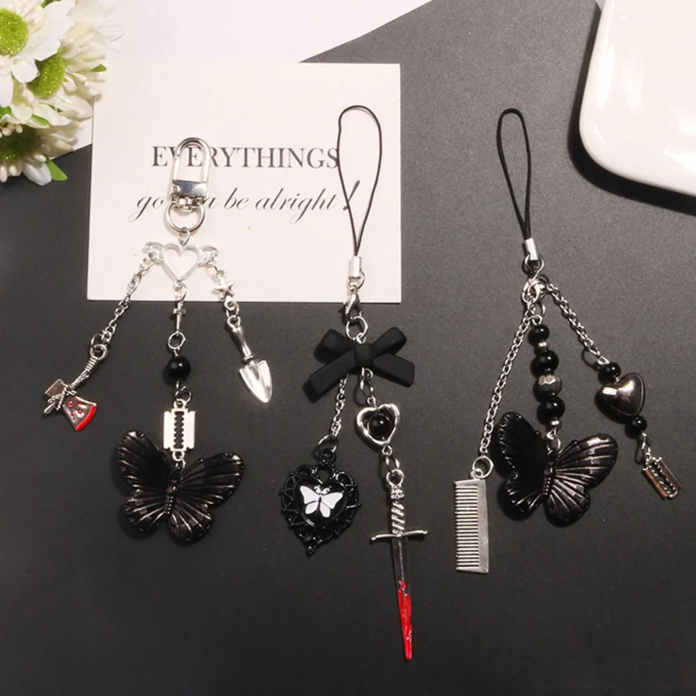 

Black Butterfly Y2K Phone Strap Charm Gothic Style Mobile Phone Chain Sweet Cool Key Cord Mobile Keychain Lanyard Phone Pendant