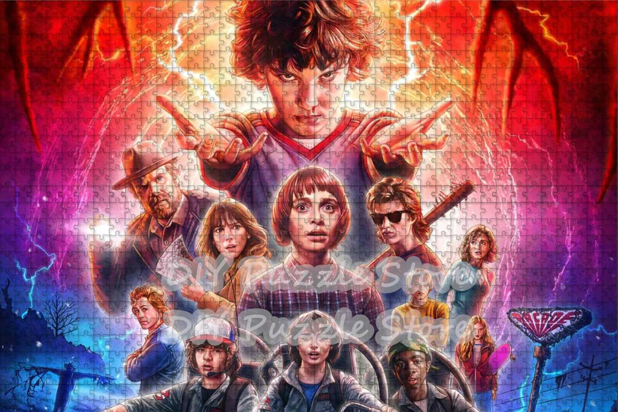 108/200/300/500/1000/1500 Pieces Stranger Things Series Print Puzzle Horror Tv Show Characters Puzzle Jigsaw Intelligence Toys