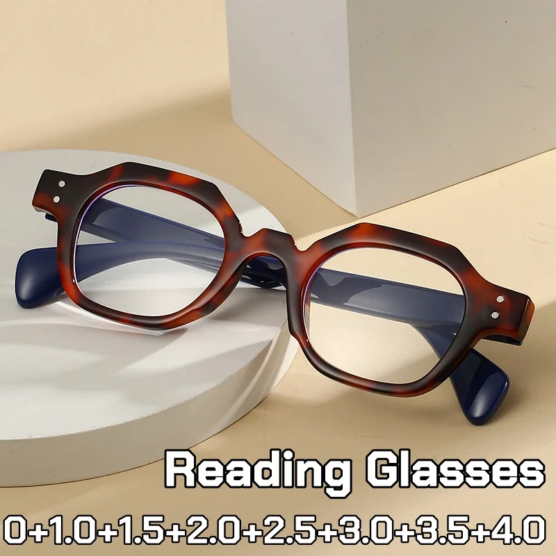 

New Korean Models Polygon Frame Reading Glasses for Women Men Anti Blue Light Presbyopia Glasses with Spring Leg Plus Diopter