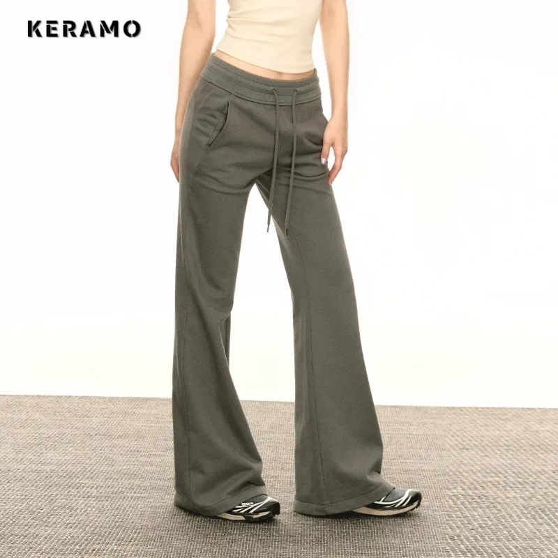 

2024 Spring Casual Style High Waist Wide Leg Drawstring Straight Pants Women's Fashion Loose Solid Vintage Full Length Trousers