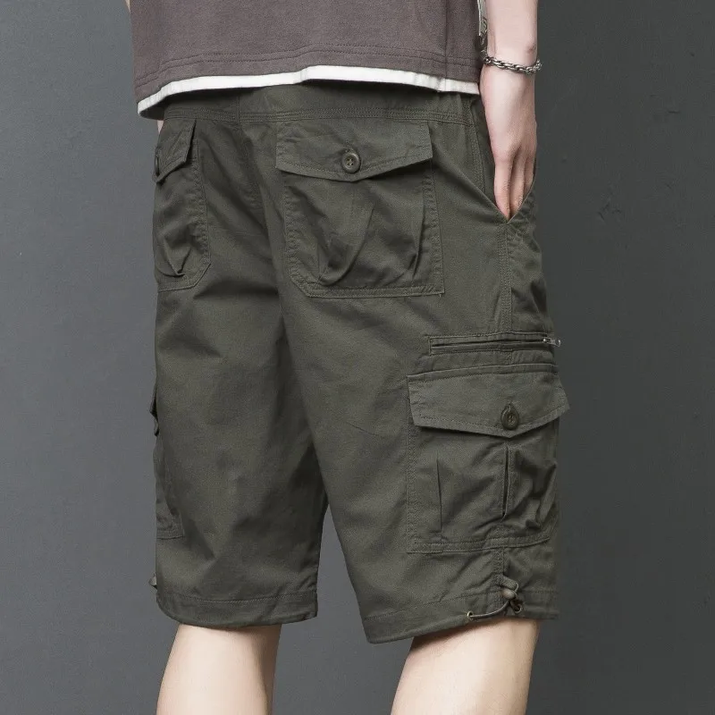 Summer New Men\'s Cargo Shorts Fashion Korean Version Loose Five Quarter Pants Men\'s Multi-pocket Straight Casual Pants