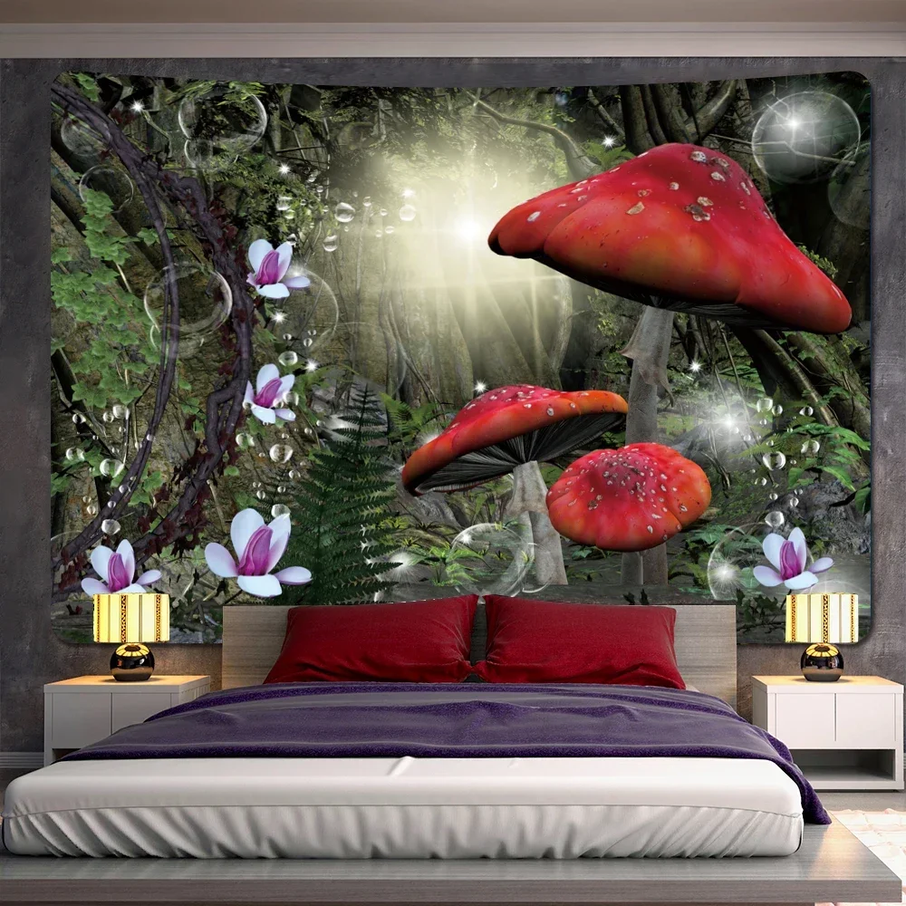 Magic forest mushroom home decoration art tapestry bohemian decoration wall hanging bedroom wall decoration yoga mat mattress