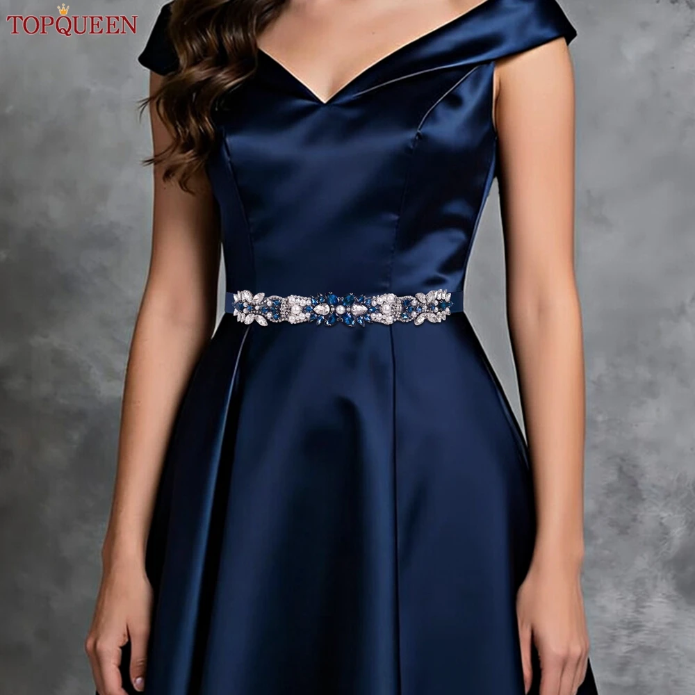 

TOPQUEEN Модный свадебный пояс, темно-синий пояс со стразами, королевский свадебный пояс, подходит для женщин на любой случай S258