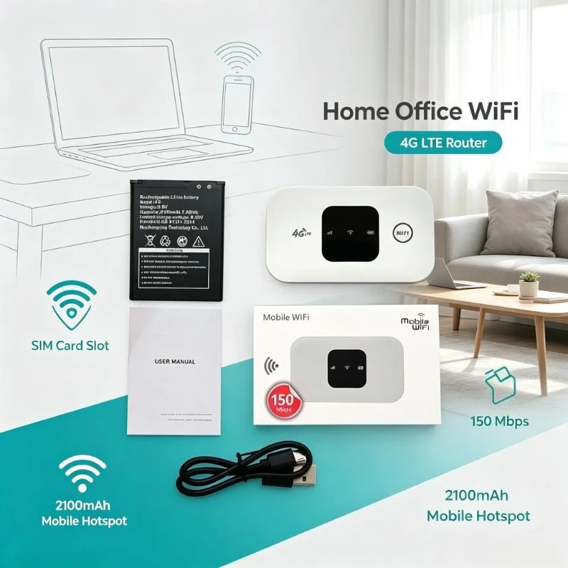 4G LTE Unlocked Router 2100mAh Pocket WiFi 150Mbps Mobile Hotspot SIM Card Slot for Home Office Outdoor Travel