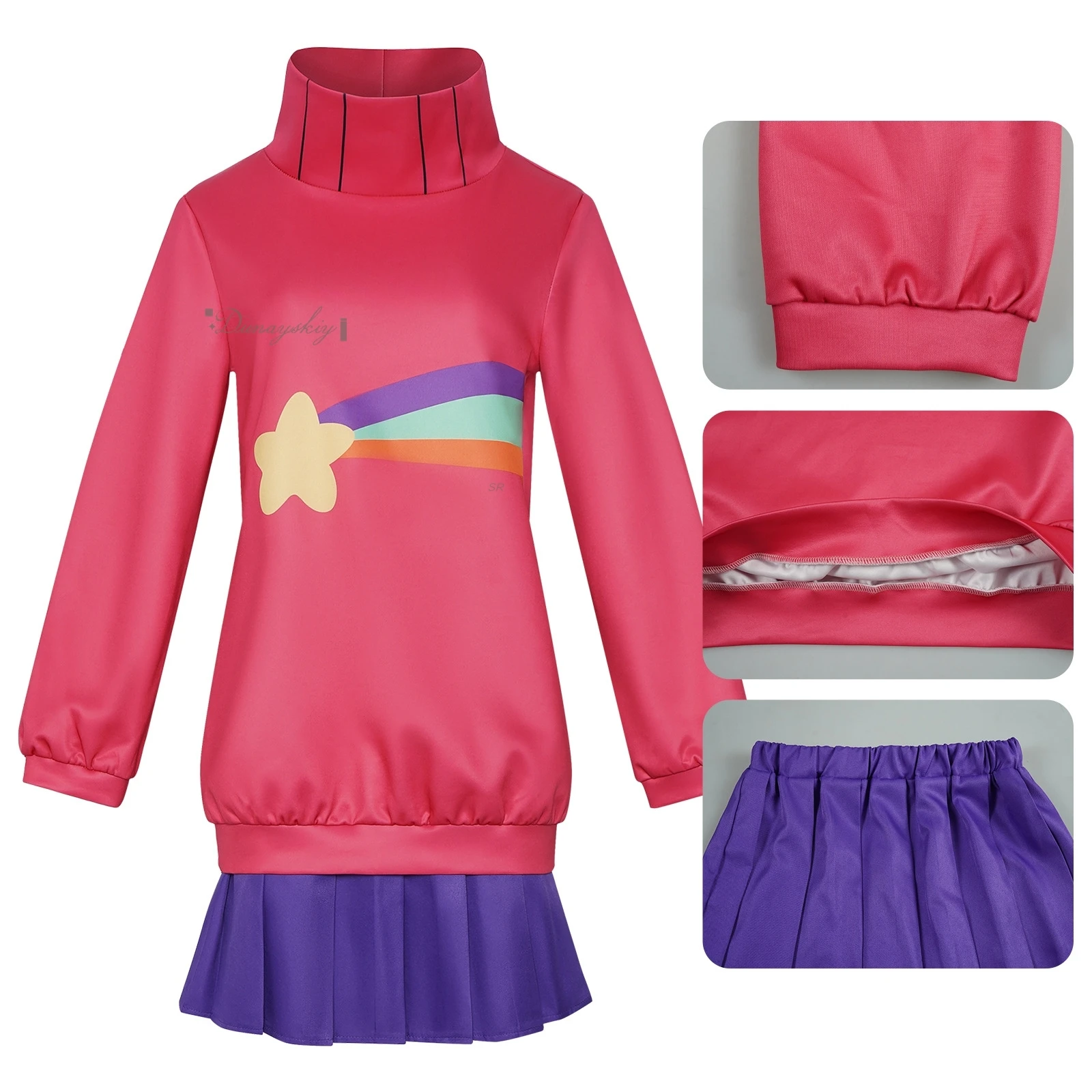 

Mabel Pink Clothes Cosplay disfraz Anime Short Skirt Brown Wig Full Set Yellow Triangle Plush Keychain Accessories Halloween