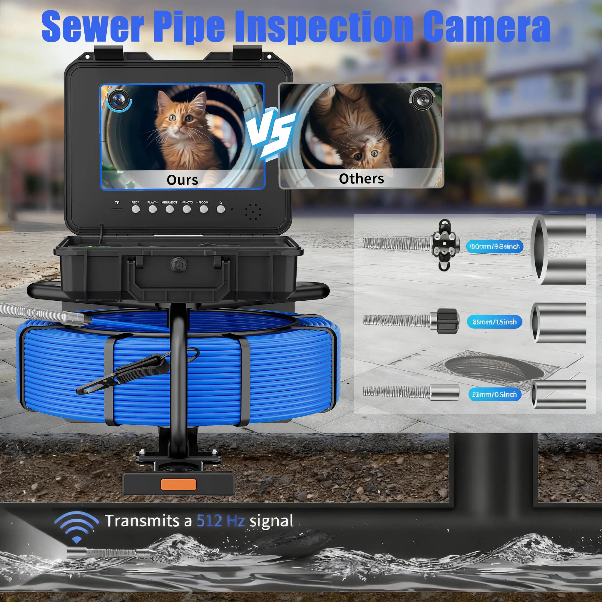 

Sewer Camera Self-Leveling 30-100M, Drain Camera with 512Hz, Meter Counter, Keyboard, DVR Recorder, 32GB TF Card, 7mm Cable