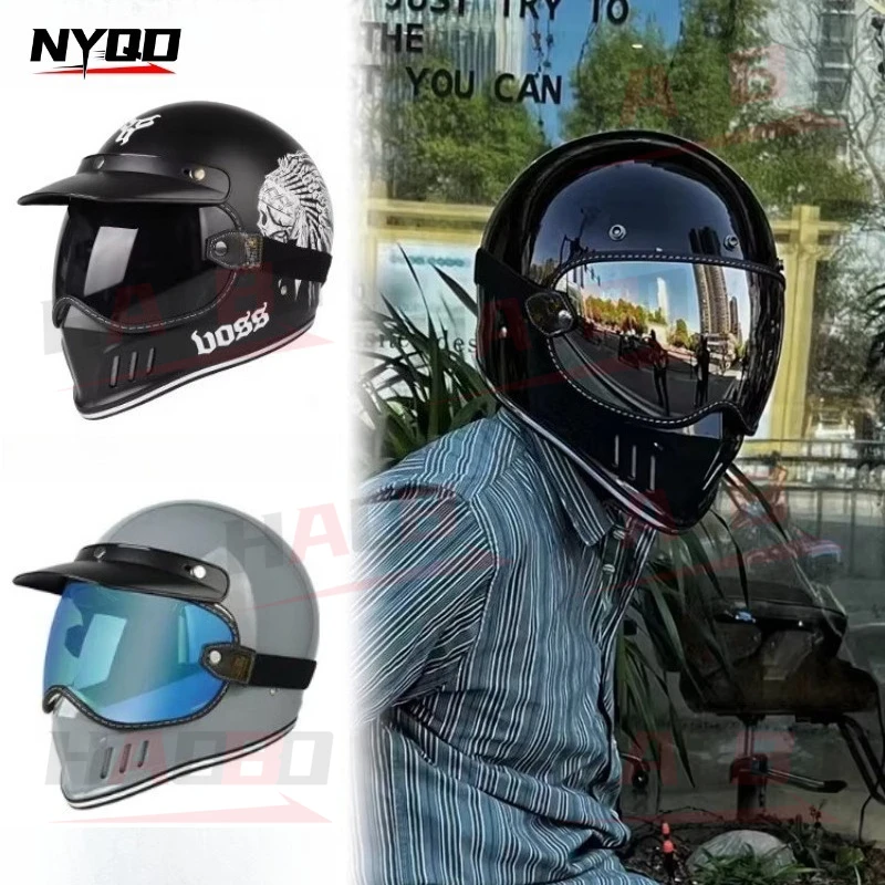 Casco de Motocicleta Vintage, Estilo Chopper Retro, para Motocross, Carreras Todoterreno, Integral, Homologado por el DOT