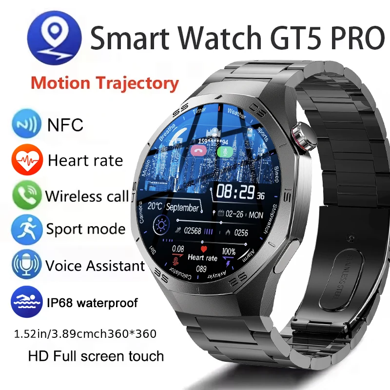 

2025 Новинка для Huawei Watch GT5 Pro Смарт-часы для мужчин GPS Траектория движения Сердечный ритм Bluetooth Вызов IP68 Спорт Фитнес Смарт-часы
