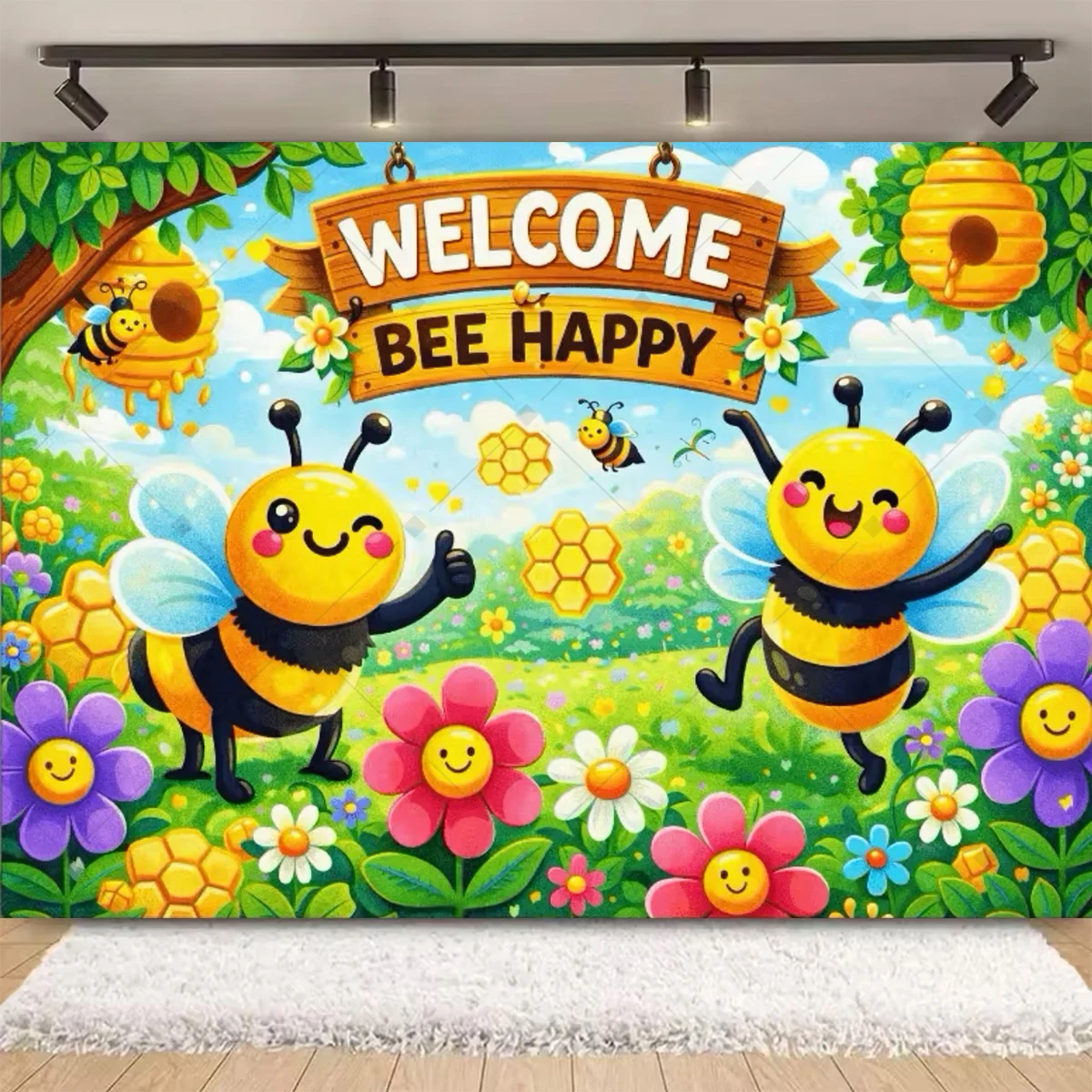 Süße Bienen-Honig-Party-Dekoration: Hintergrund aus Holz mit Bienen-Motiv für Baby-Taufe, Neugeborenen-Geschlechtsenthüllung, Geburtstagsfeier, Studio-Requisiten, Banner – Detail 12