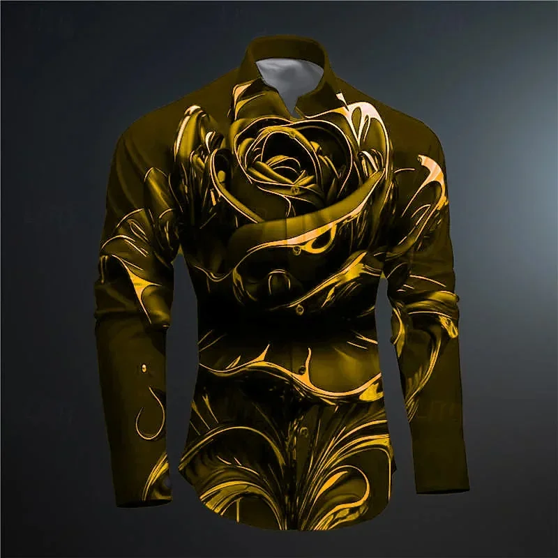 2024 Men's long sleeved shirt Rose stripe pattern 3D printed top for spring autumn new fashion casual men's unisex clothing