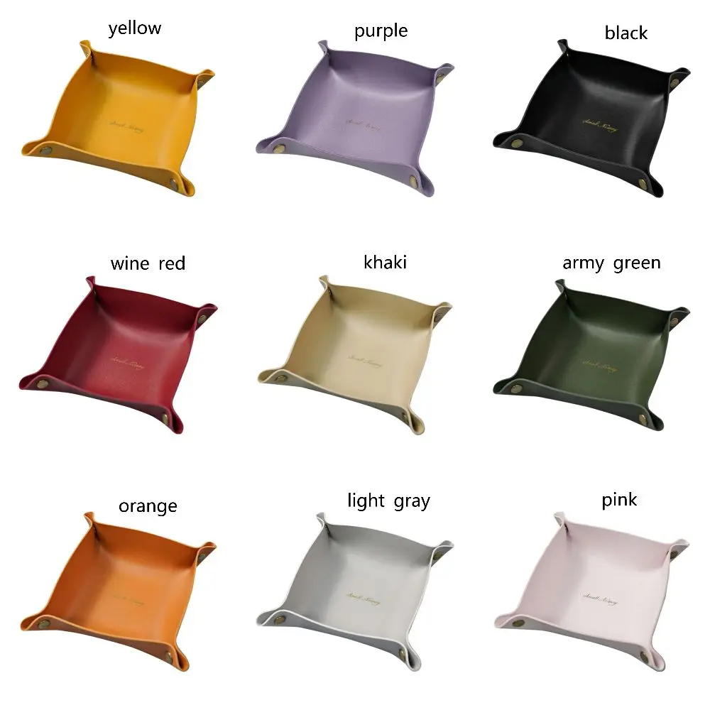 Desktop Storage Tray Leather Key Plate Home Decoration Dish Tray key Wallet Coins PVC Folding Storage Box
