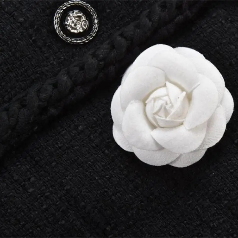 3D Flower Tweed Woven Black Jacket Women 2024 New Spring Camellia High-End Brand Round Neck Slim Long Sleeve Blazer Coats