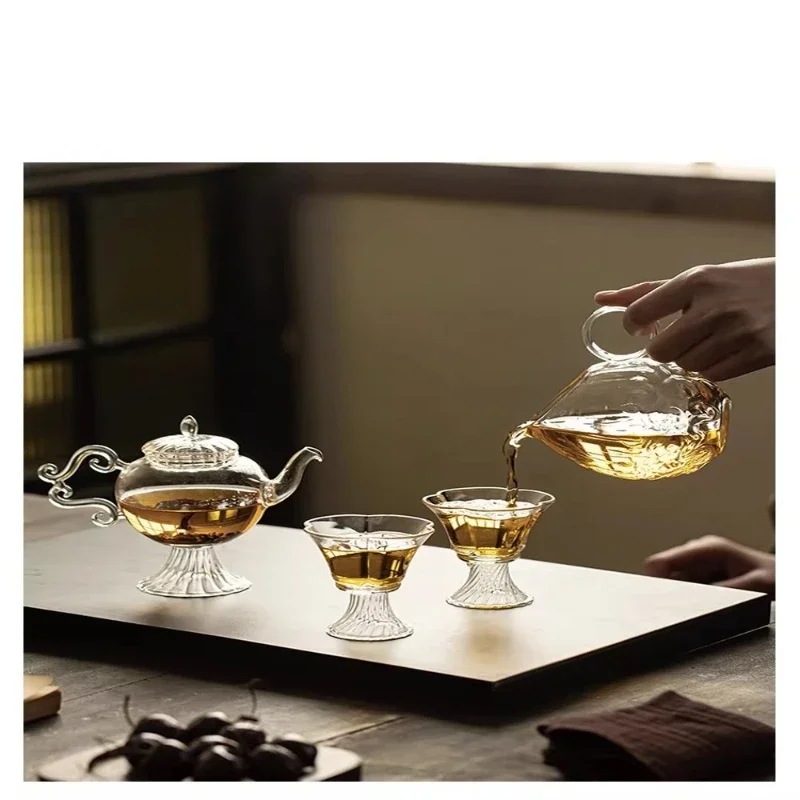 Tea set High value light luxury borosilicate glass Chinese flower teapot