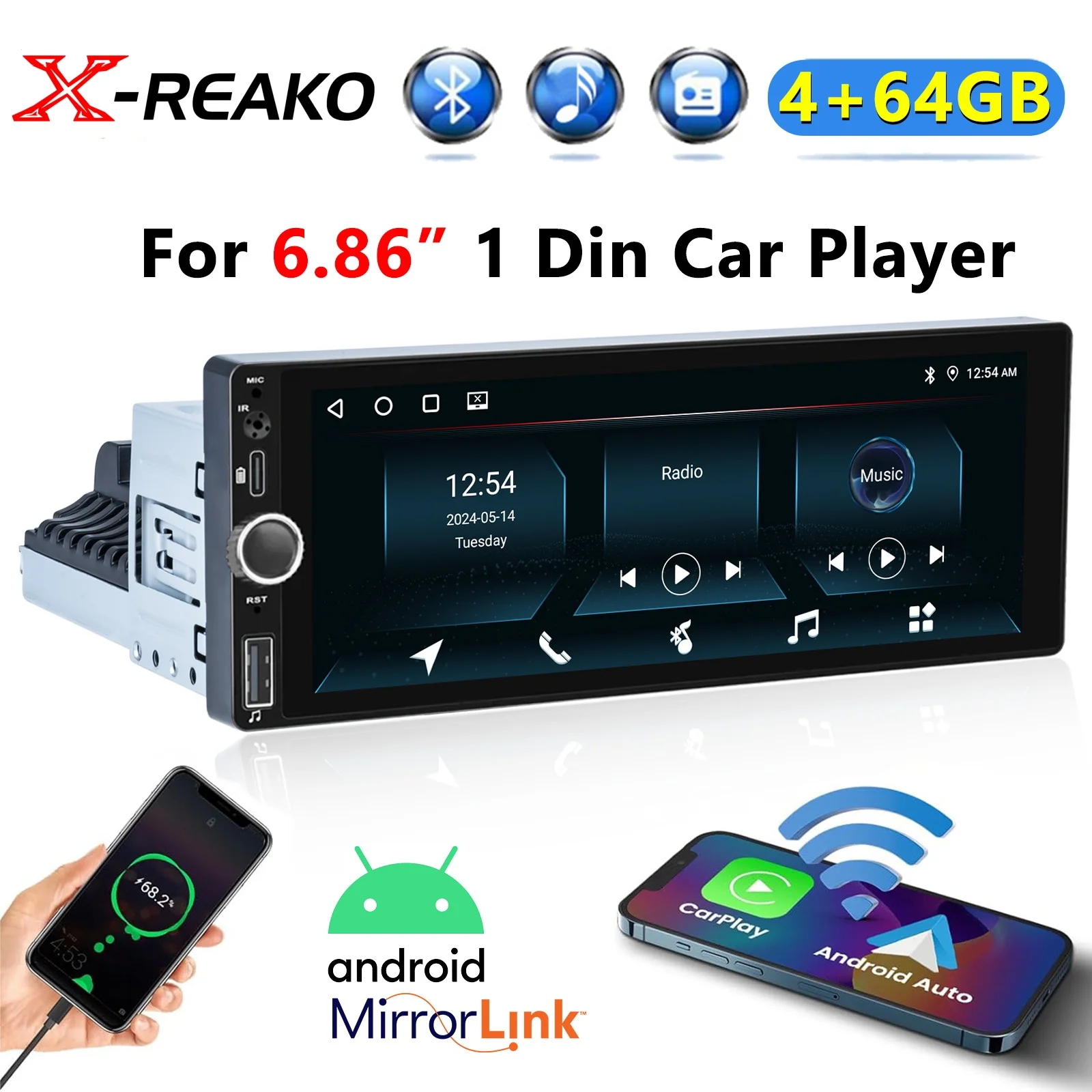 

1Din 6.9inch Android13 Universal Car Radio Car Multimedia Player Supports Carplay Android Auto Wifi Reversing Rear View Function