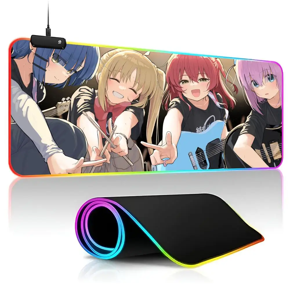 Bocchi the Rock Mouse Pad Gamer RGB Deskmat Keyboard Mat Gaming Laptops LED Mousepad Desk Protector Anime Mause Mats