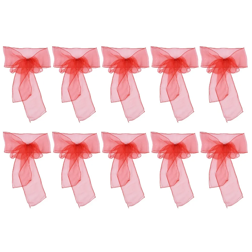 10Pcs Blue, red, yellow, purple Organza Wedding Chair Sash Organza Length 270cm Pearl Chair Back Bow