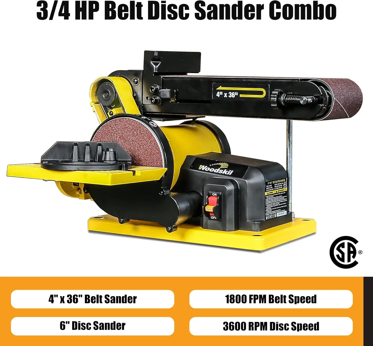 Belt Sander, 4 x 36 in. Belt & 6 in. Disc Sander, Double Dust Exhaust Port, Steel Base, 2Pcs Sandpapers Included